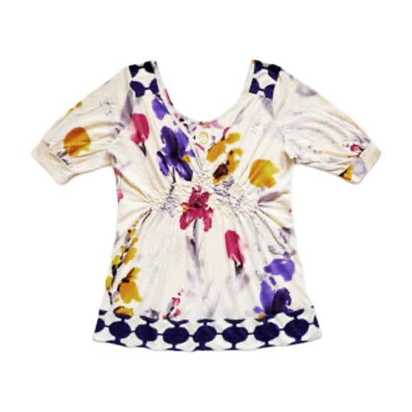 Anthropologie Ric Rac Floral Watercolor Short Sleeve Top - Picture 4 of 10